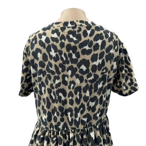 Audrey 3+1 Leopard Print Short Sleeve Stretch Flowy A-Line Mini Dress‎ Women M - Picture 9 of 10